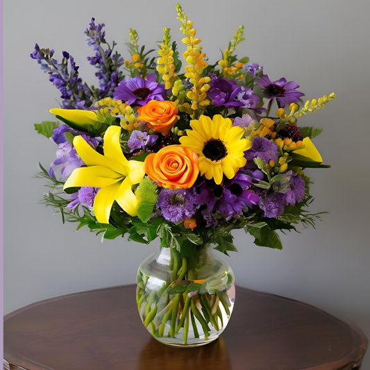 Yellow and Purple Flower Arrangement Flower Delivery to Storrs CT