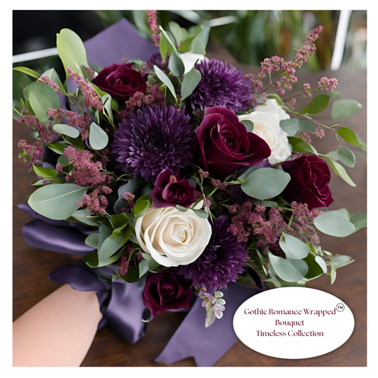 Deep Purple Flowers and White Flowers with Eucalyptus for A Flowers for Birthday