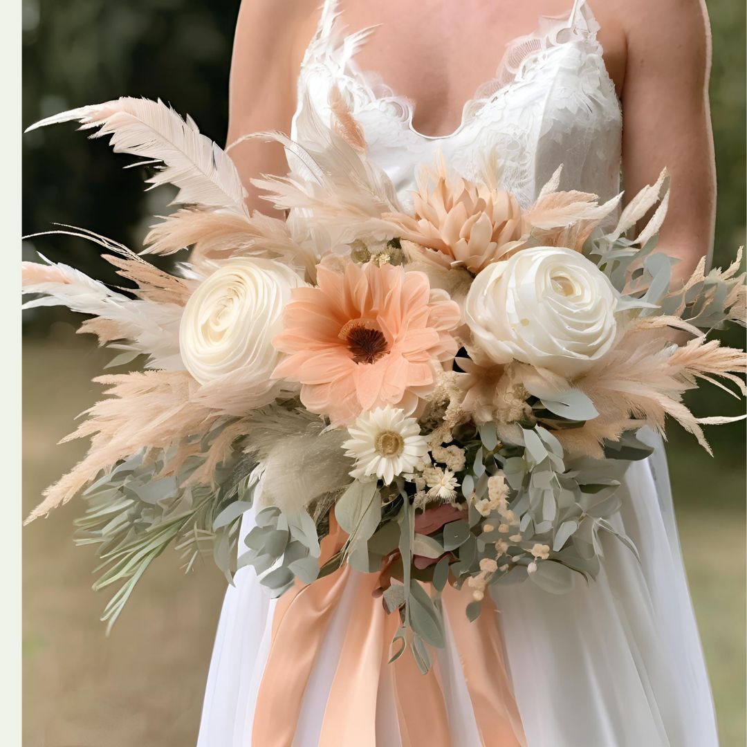 Custom Silk Bridal Bouquet Peach Serenade Bouquet and Boutonniere Set