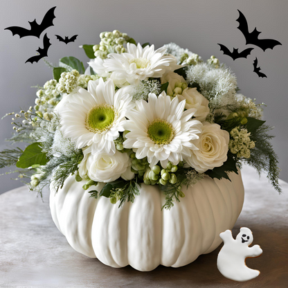 Halloween Flower Arrangement | Ghost Pumpkin Bouquet (Fresh or Silk Options)