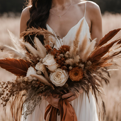 Silk & Dried Flower for Custom Bridal Bouquet & Boutonnière Set |  Autumn Equinox | Designer Choice