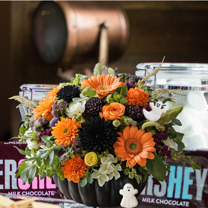 Halloween Flower Arrangement | Ghost Pumpkin Bouquet (Fresh or Silk Options)