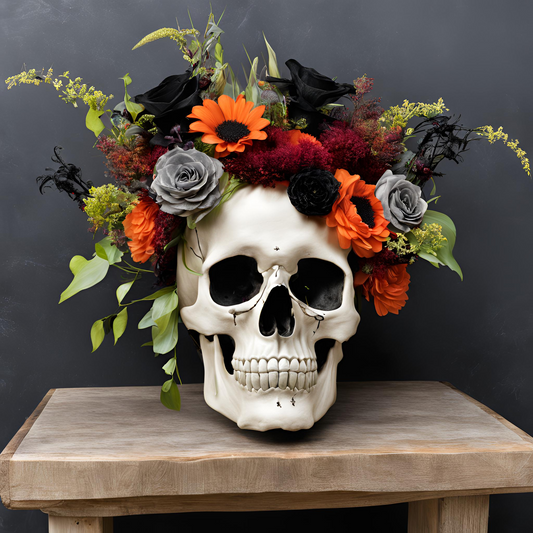 Gothic Halloween Skull Flower Centerpiece (Silk Flowers)