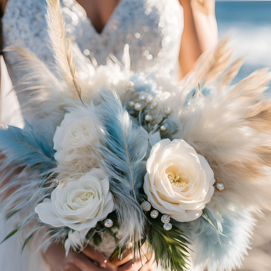 Custom Ocean Themed Luxury Silk Wedding Flowers for Bride and Groom