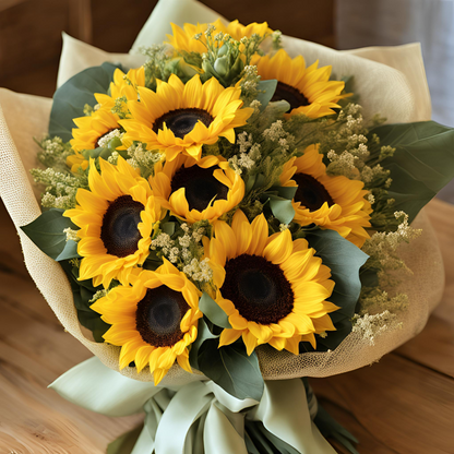 Hand-wrapped Silk Sunflower Bouquet of Flowers