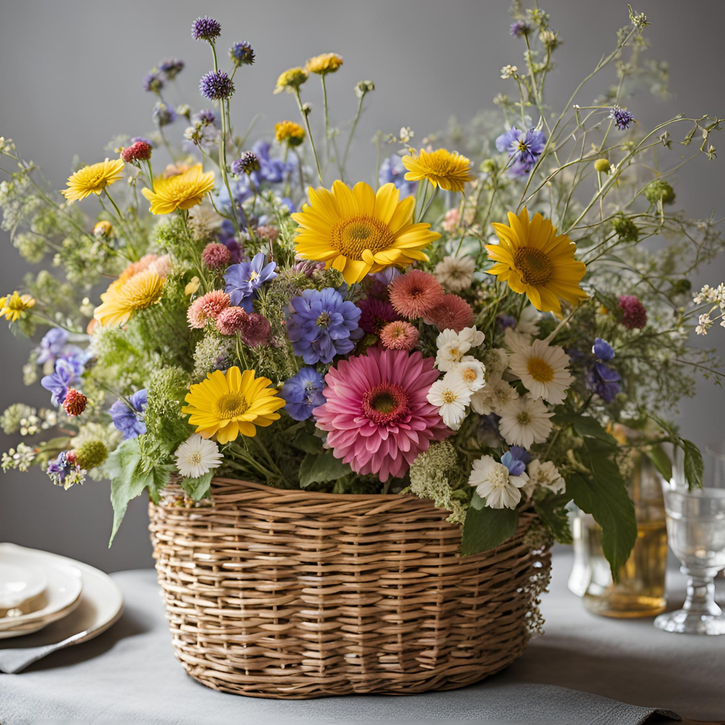 Summer Meadow Garden Basket of Flowers