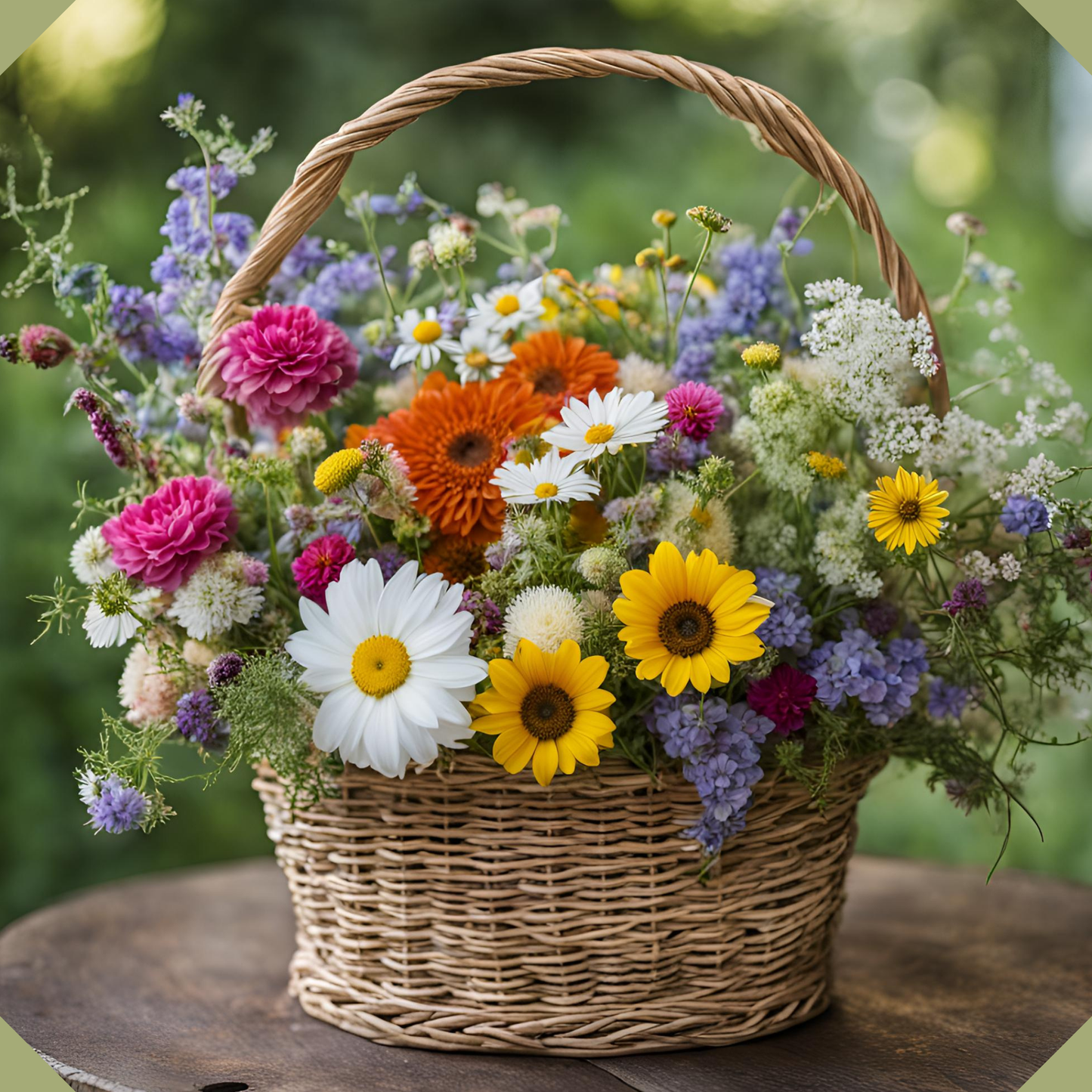 Summer Meadow Garden Basket of Flowers