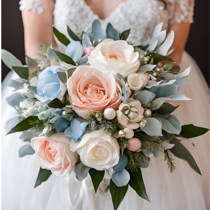 Custom Silk Victorian Winter Bridal Bouquet and Boutonnière Set | Designer Choice