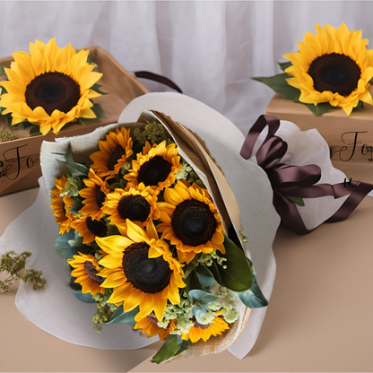 Hand-wrapped Silk Sunflower Bouquet of Flowers