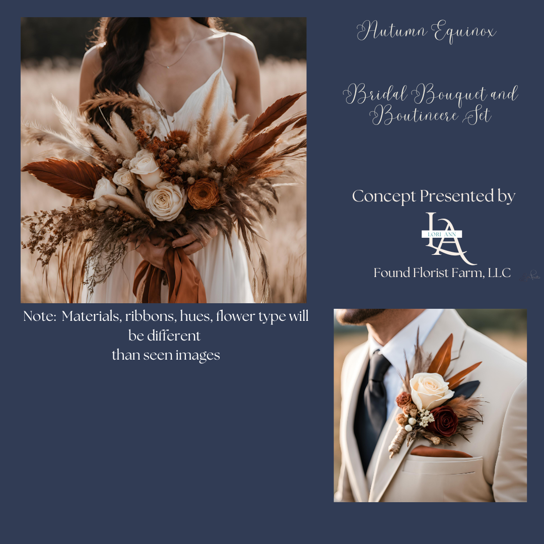 Silk & Dried Flower for Custom Bridal Bouquet & Boutonnière Set |  Autumn Equinox | Designer Choice