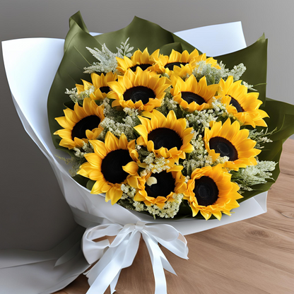 Hand-wrapped Silk Sunflower Bouquet of Flowers