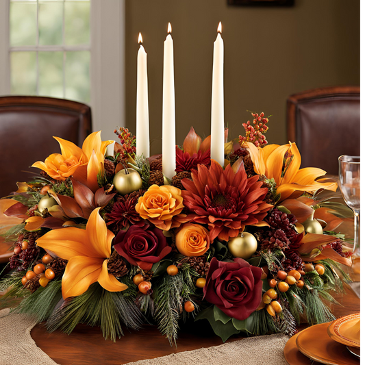 Thanksgiving Flower Centerpiece "Autumn Opulence" Candle Centerpiece