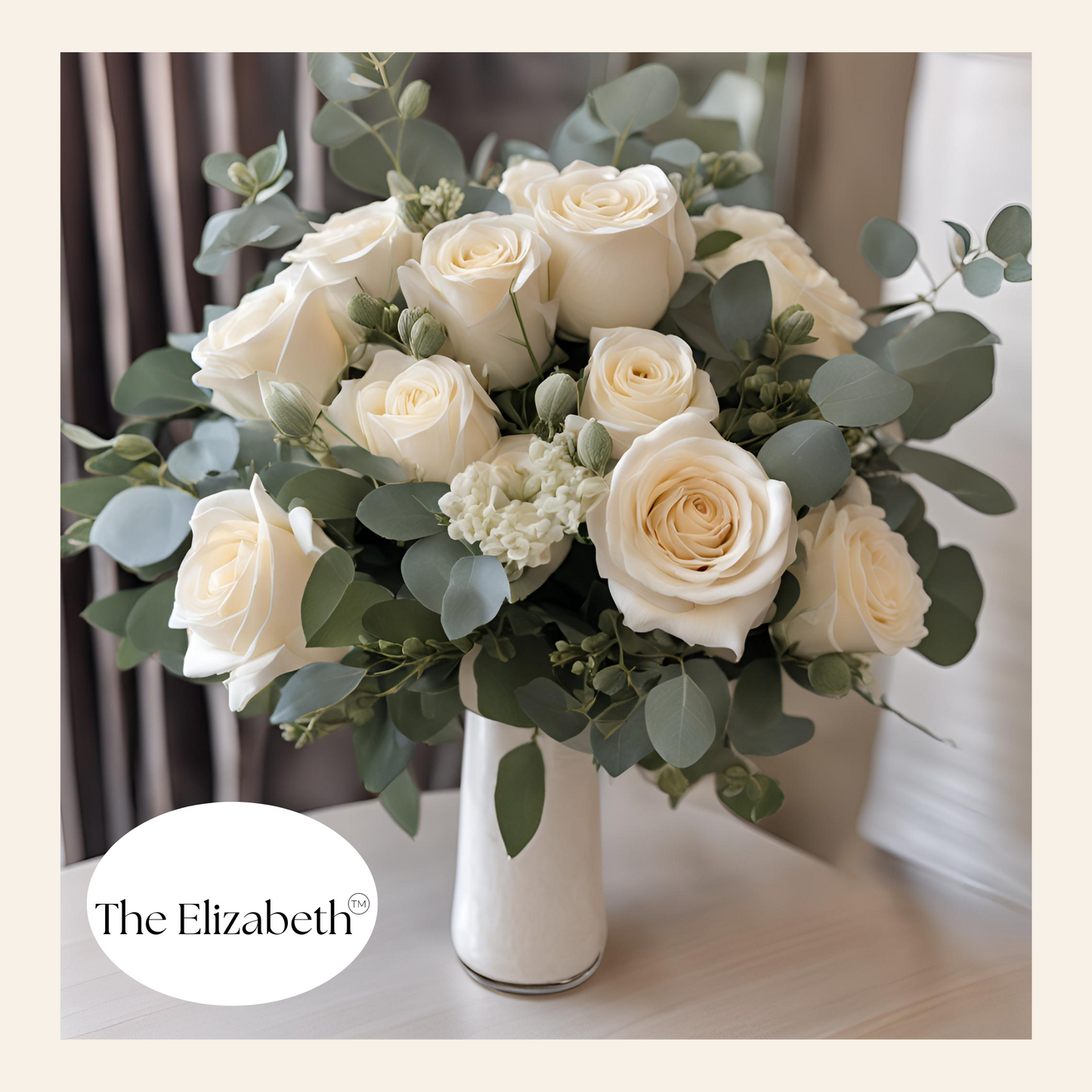 White Roses in a vase with some garden flower accents in white with eucalyptus #floristinstorrs #floristnear06250 #flowerdeliverytostorrs #flowerdeliverytowillimantic