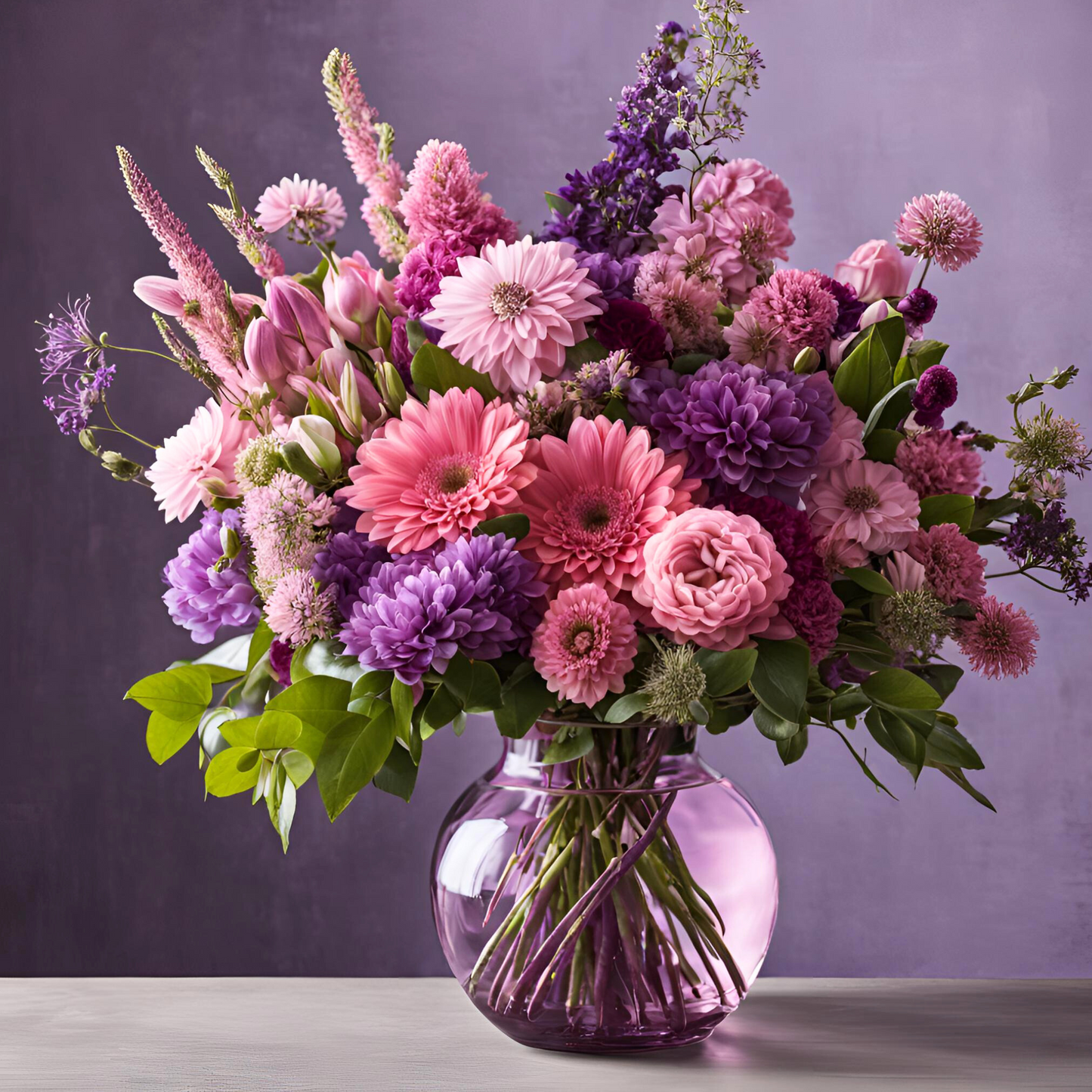 Birthday Flower Delivery - Tickled Pink and Purple Birthday Arrangement in Vase